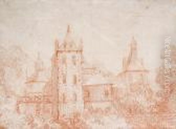 A Chateau In A Landscape (recto); A Farmyard Scene With Boulders And A Pond (verso) - view 1