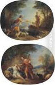 Daphnis Standing Before The Sleeping Chloe; The Meeting Of Daphnis And Chloe by Francois Lemoine (see Lemoyne)