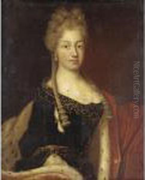 Portrait Of A Lady, Half Length,
 Wearing A Blue Dress And Ermine Gown Said To Be Maria Luisa Of Savoy 
(1688-1714) - view 1