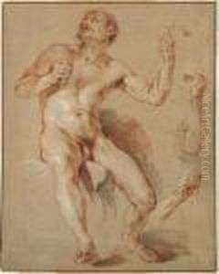 Hercules Seated, His Head And 
Shoulder In Shadow, With Subsidiarystudies Of His Right And Left Arm by Francois Lemoine (see Lemoyne)
