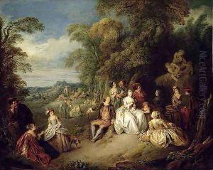 Elegant company in a park by Jean-Baptiste Joseph Pater
