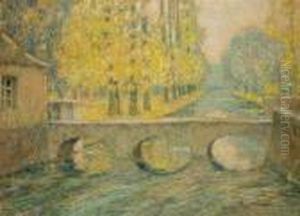 The Bridge In Autumn In Gisors by Henri Eugene Augustin Le Sidaner