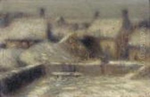 La Terrasse, Neige, Gerberoy. by Henri Eugene Augustin Le Sidaner