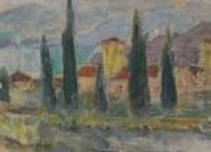 Les Cypres by Henri Eugene Augustin Le Sidaner