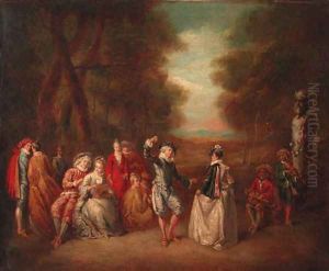 A fte champtre in a landscape by Jean-Baptiste Joseph Pater