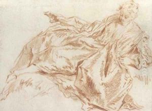 A reclining woman looking down to the left by Jean-Baptiste Joseph Pater