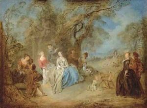 Fete galante Elegant company in a park by Jean-Baptiste Joseph Pater