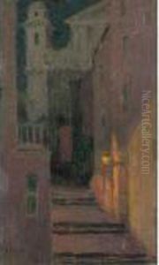La Rue De L'eglise Au Clair De Lune, Villefranche-sur-mer by Henri Eugene Augustin Le Sidaner