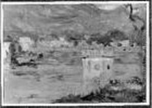 Paysage A La Tour. Huile Sur Panneau, Signee En Bas A Gauche thumbnail