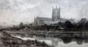 Worcester Cathedral From The River by Benjamin Williams Leader