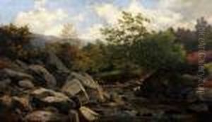 An Extensive Rocky River Landscape by Benjamin Williams Leader