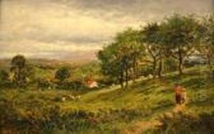 Landscape With Cottage by Benjamin Williams Leader