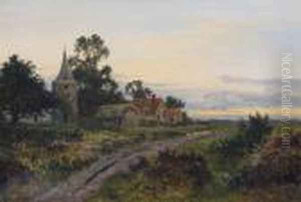 Drover And Sheep By A Hamlet At Dusk - view 1