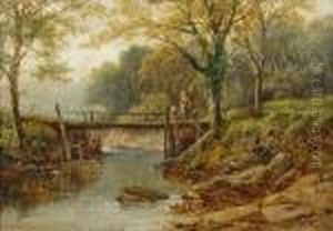 A Fisherman On A Bridge In The Dolgellau Valley by Benjamin Williams Leader