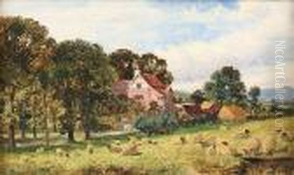 Sheep Grazing In A Meadow Before A Manor House - view 1