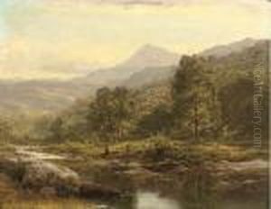 An Island On The Llugwy, Capel Curig, With An Angler