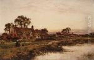 Figures Walking Beside A River At Sunset Figures Walking Beside A River At Sunset