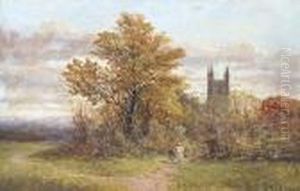 Figures Leaving Church On An Autumn Day