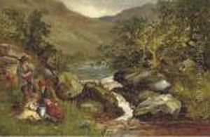 An Angling Party On A River Bank