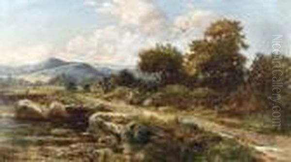 Travelers Resting By A River In A Mountainous Landscape - view 1