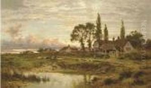 The Outskirts Of A Worcestershire Common, Clearing Up After Rain, Evening. by Benjamin Williams Leader