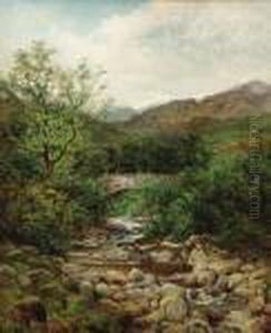 A Bridge Over A Mountain Stream, North Wales by Benjamin Williams Leader