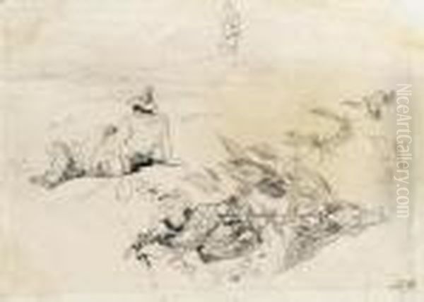 Study Of Figures And Foliage At Frascati - view 1