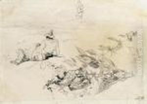 Study Of Figures And Foliage At Frascati by Edward Lear