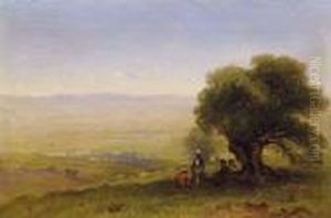 Paesaggio Del Medio Oriente Con Figureall'ombra Di Un Ulivo