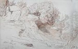 A Wooded Landscape With Rock Outcrop