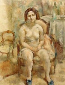 Seated Nude with Blue Slippers by Jules Pascin