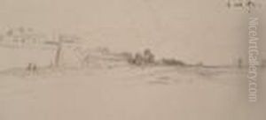 Fortified Coastal Town With Distant Bridge; Pencil And Watercolour Wash Fortified Coastal Town With Distant Bridge; Pencil And Watercolour Wash