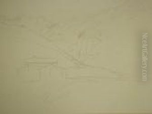 Alpine Valley With Cottages by Edward Lear