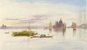 Santa Maria Della Salute From The Lagoon, Sunset by Edward Lear