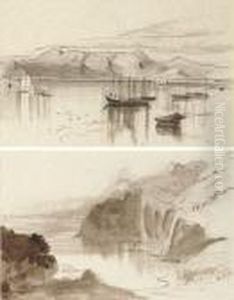 View Of Mount San Salvador, Corfu; And View Of Sant' Angelo, Corfu by Edward Lear