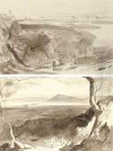View Of Amaxichi And The Fort,
Santa Maura; And View Of Corfu From The Benitza Road, Near Gastouri,
Corfu by Edward Lear