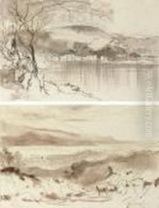 View Of The Town And Harbour,
Gaois, Paxos; And View Of Argostoli And The Black Mountain, Cephalonia,
Greece by Edward Lear