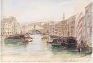 The Grand Canal Looking Towards The Rialto Bridge, Venice by Edward Lear