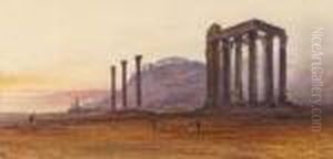The Temple Of Olympian Zeus, With The Acropolis In The Distance,athens, Greece by Edward Lear