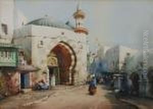 Figures Outsidea Mosque by Noel Harry Leaver