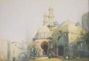 'vendors Outside An Algerian Mosque', Watercolour