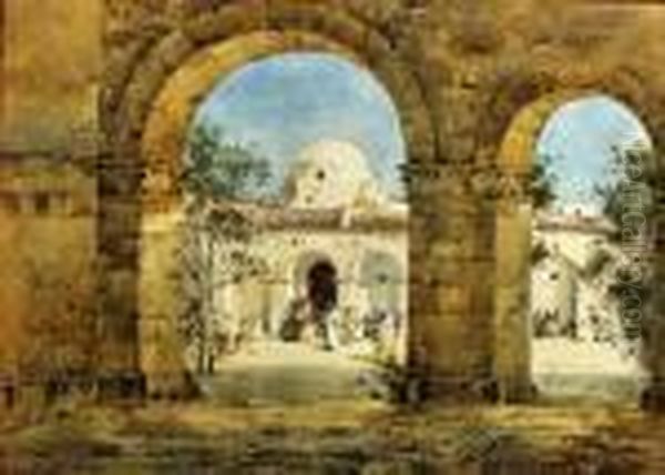 Watercolour - View Of An Eastern
 Courtyard With Two Arches Toforeground, 10ins X 14ins, Signed, In Gilt 
Moulded Frame Andglazed - view 1