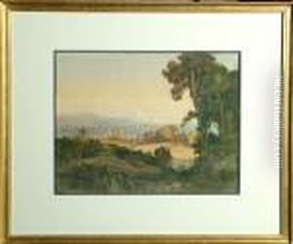An Italian Landscape With A Distant Town, Viaduct And Lake Beyond - view 1