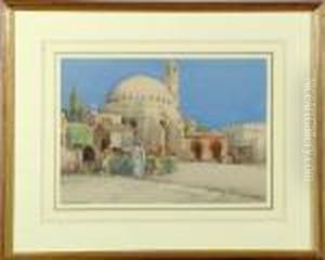 Figures In The Market Place Near A North African Mosque by Noel Harry Leaver