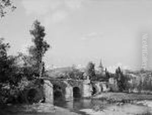 Figures On A Bridge Leading To A Village Figures On A Bridge Leading To A Village