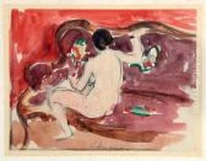 Nu Assis Sur Un Canape Violet by Henri Lebasque