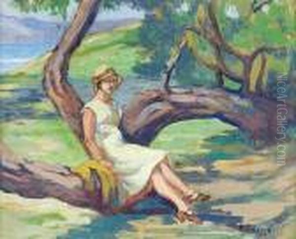 Femme Assise Dans Un Paysage - view 1