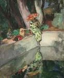 Le Pradet, Femme Et Enfants Au Bord D'un Bassin