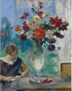 Jeune Fille Lisant Et Vase De Fleurs Jeune Fille Lisant Et Vase De Fleurs