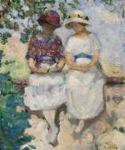 Vezillon, Deux Jeunes Filles Assises Sur Un Mur by Henri Lebasque